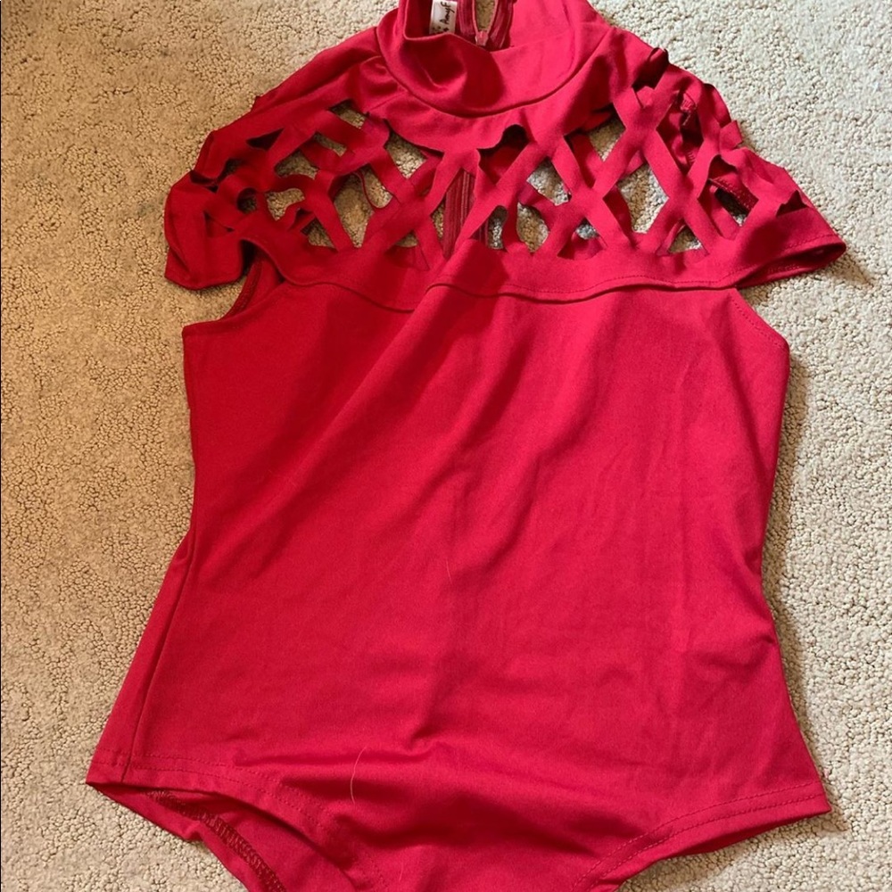 Trendy Red Turtle Neck Bodysuit